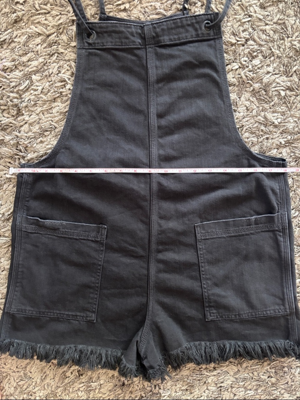 aerie Black Frayed Hem Denim Short Overalls Romper - Picture 7 of 8